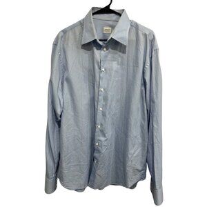 Armani Collezioni Light Blue Checkered Long-Sleeve Button-Up Dress Shirt Size L